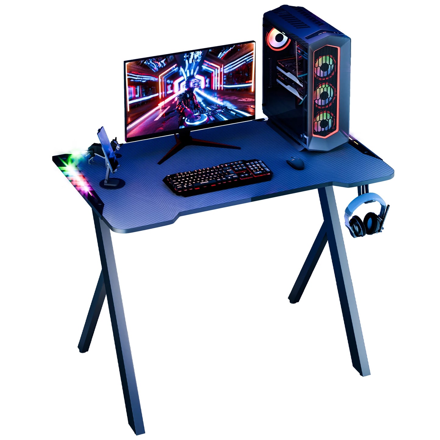RGB Lighted Adjustable Gaming Desk – Large Standing Desk for Gaming/Work, and Home Office