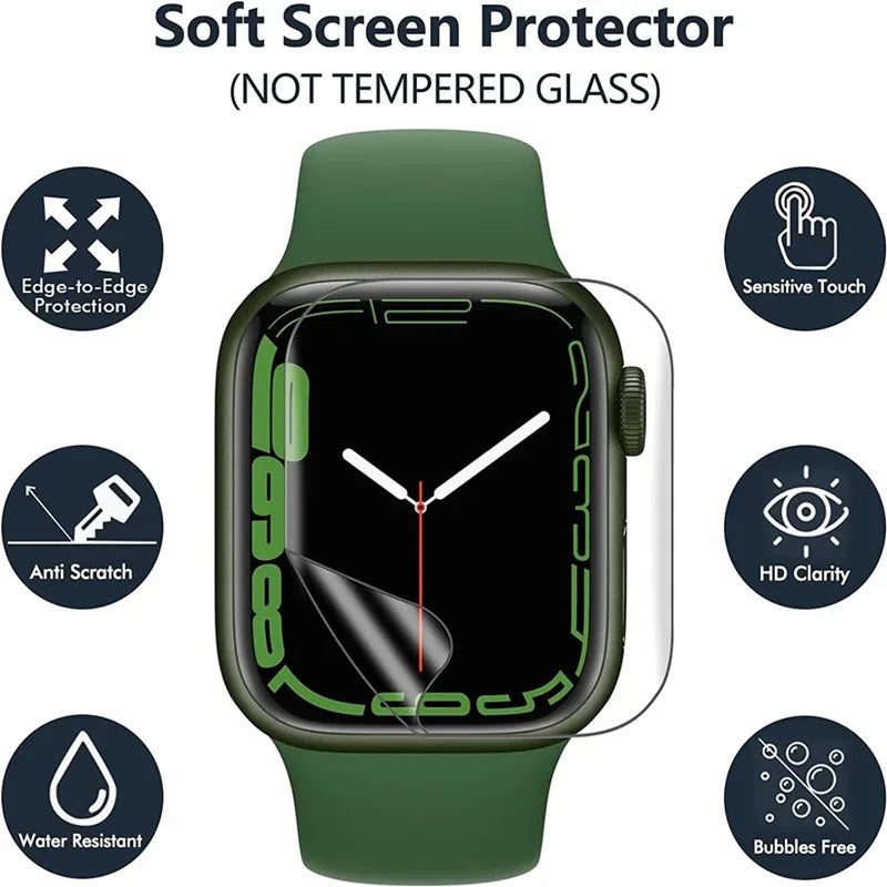 3Pcs TPU / Hydrogel Screen Protector Set for Apple Watch iWatch – Fits 38mm, 40mm, 41mm, 42mm, 44mm, 45mm, 49mm