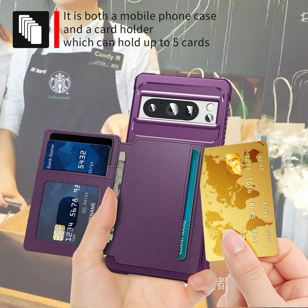 Rugged Leather Flip Wallet Case with Card Holder for Google Pixel 7 Pro, 7A, 8 Pro, and 8 — Heavy-Duty Shockproof Protective Cover