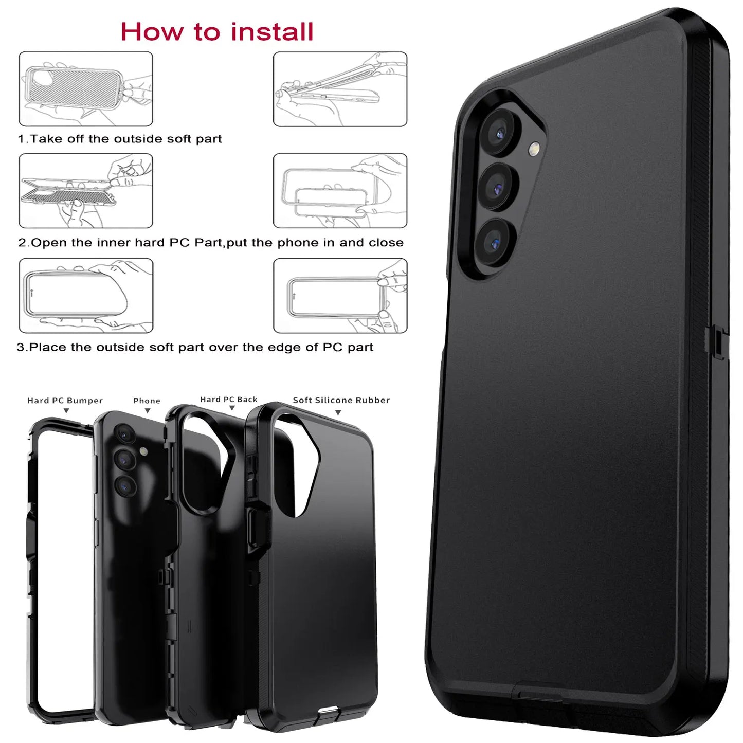 Black Samsung Galaxy A16 5G Case – Heavy Duty Shockproof 3-in-1 Case