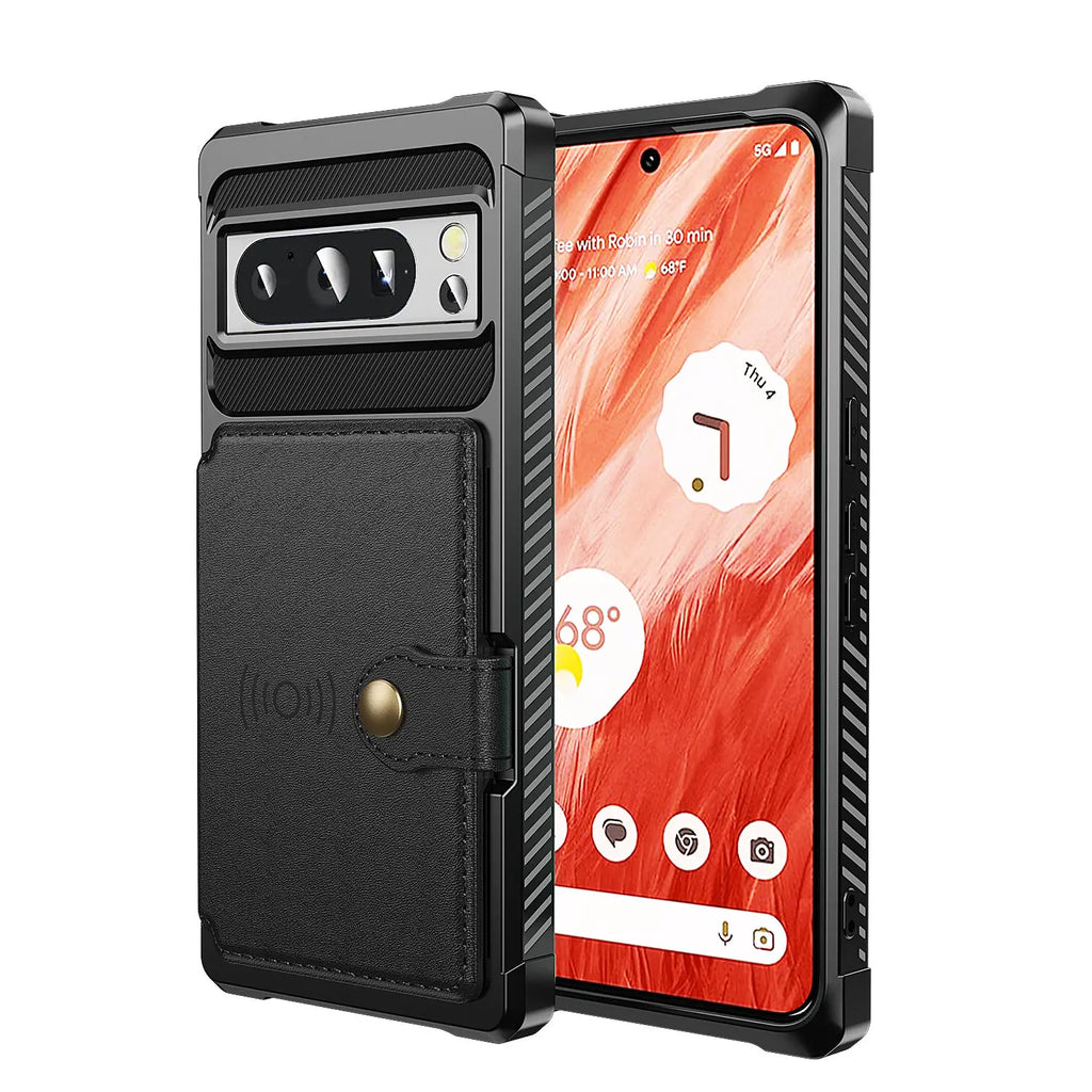 Rugged Leather Flip Wallet Case with Card Holder for Google Pixel 7 Pro, 7A, 8 Pro, and 8 — Heavy-Duty Shockproof Protective Cover