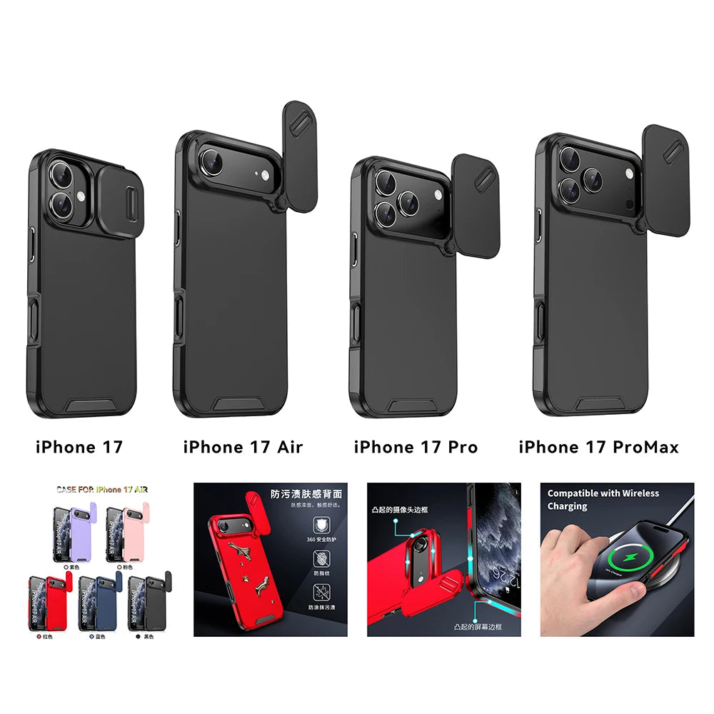 Shockproof Slide Camera Case for iPhone 17 Pro Max/Air – Anti-Collision Protective Cover