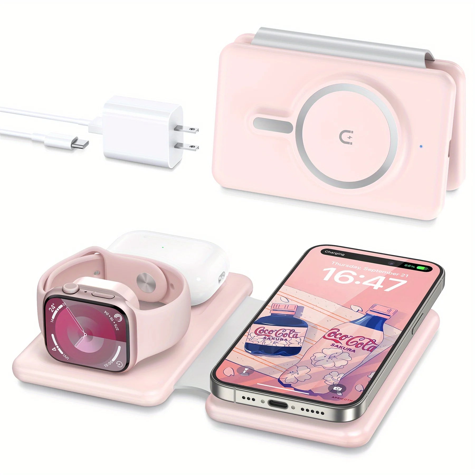 Portable 3-in-1 Magnetic Wireless Charger – Foldable Travel Charging Pad for Smartphones and Accessories, Multi-Device Wireless Charging Station