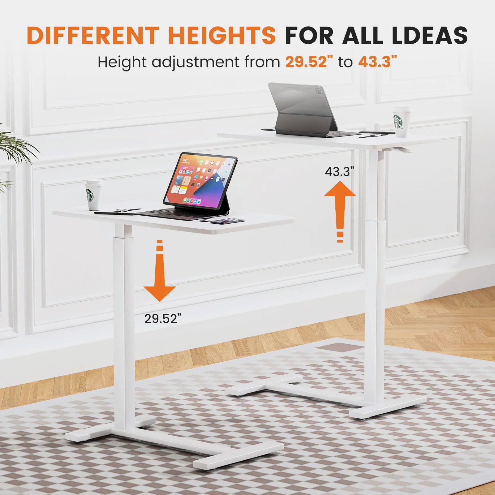 Height-Adjustable Overbed Table: Hidden Wheels & Laptop Desk