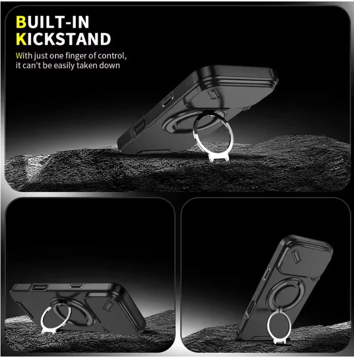 Premium Armor Magnetic Case for iPhone 17 Pro Max / Pro / Air — Shockproof, Ring Stand, Camera Flip Protection Cover