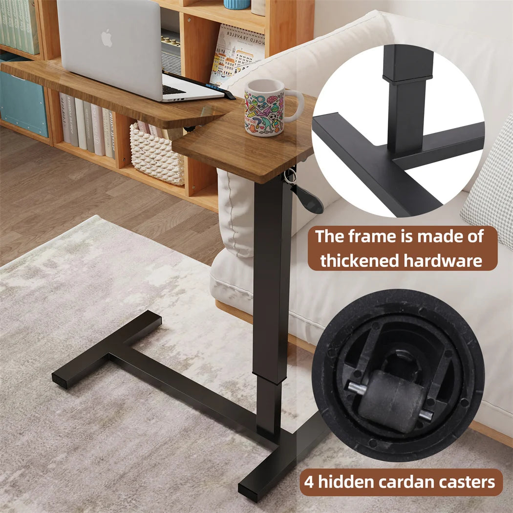 Height-Adjustable Overbed Table: Hidden Wheels & Bedside Laptop Desk