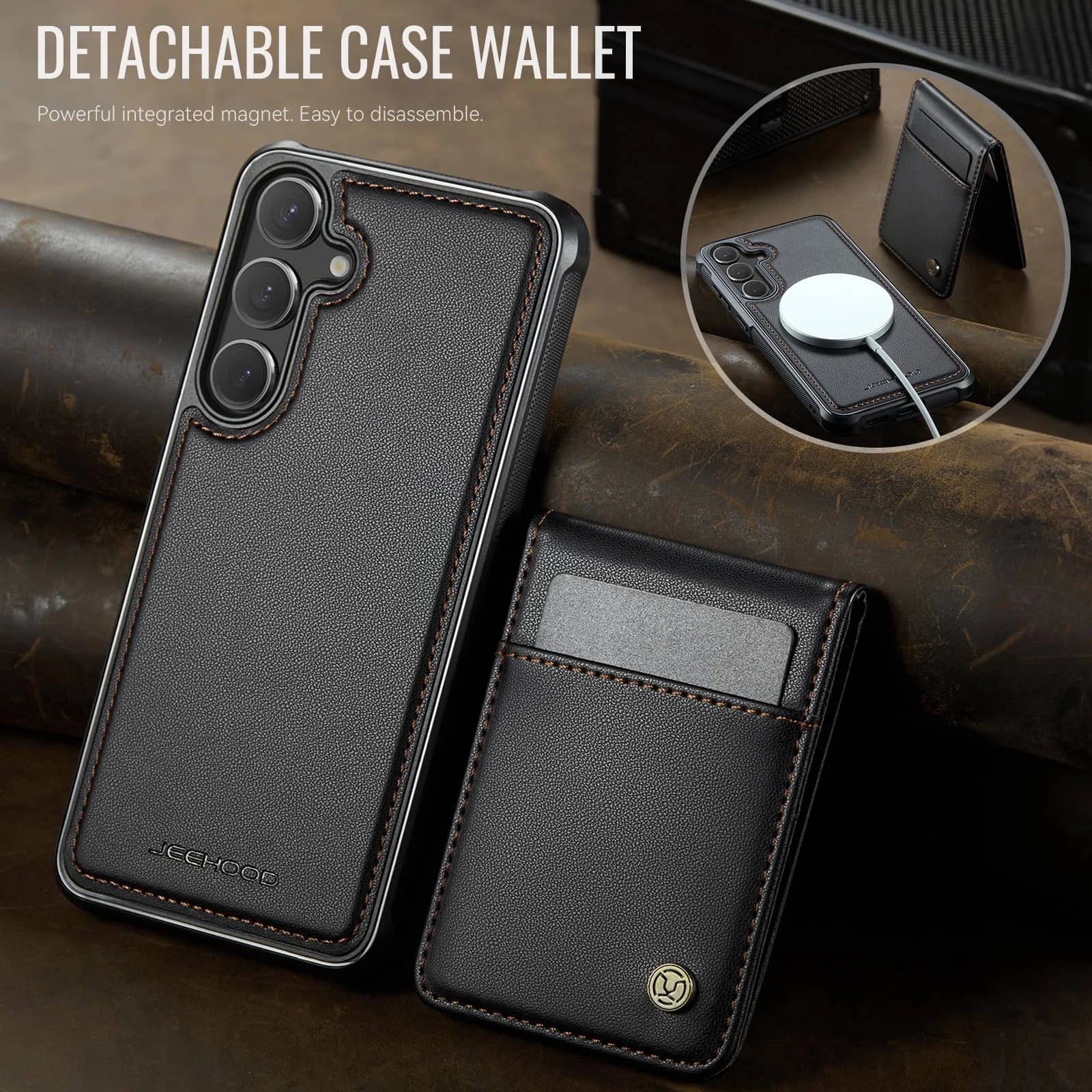 Samsung Galaxy S25/S24 Ultra Wallet Case with Detachable Magnetic Card Holder – 2-in-1 Kickstand Flip Cover with Credit Slots
