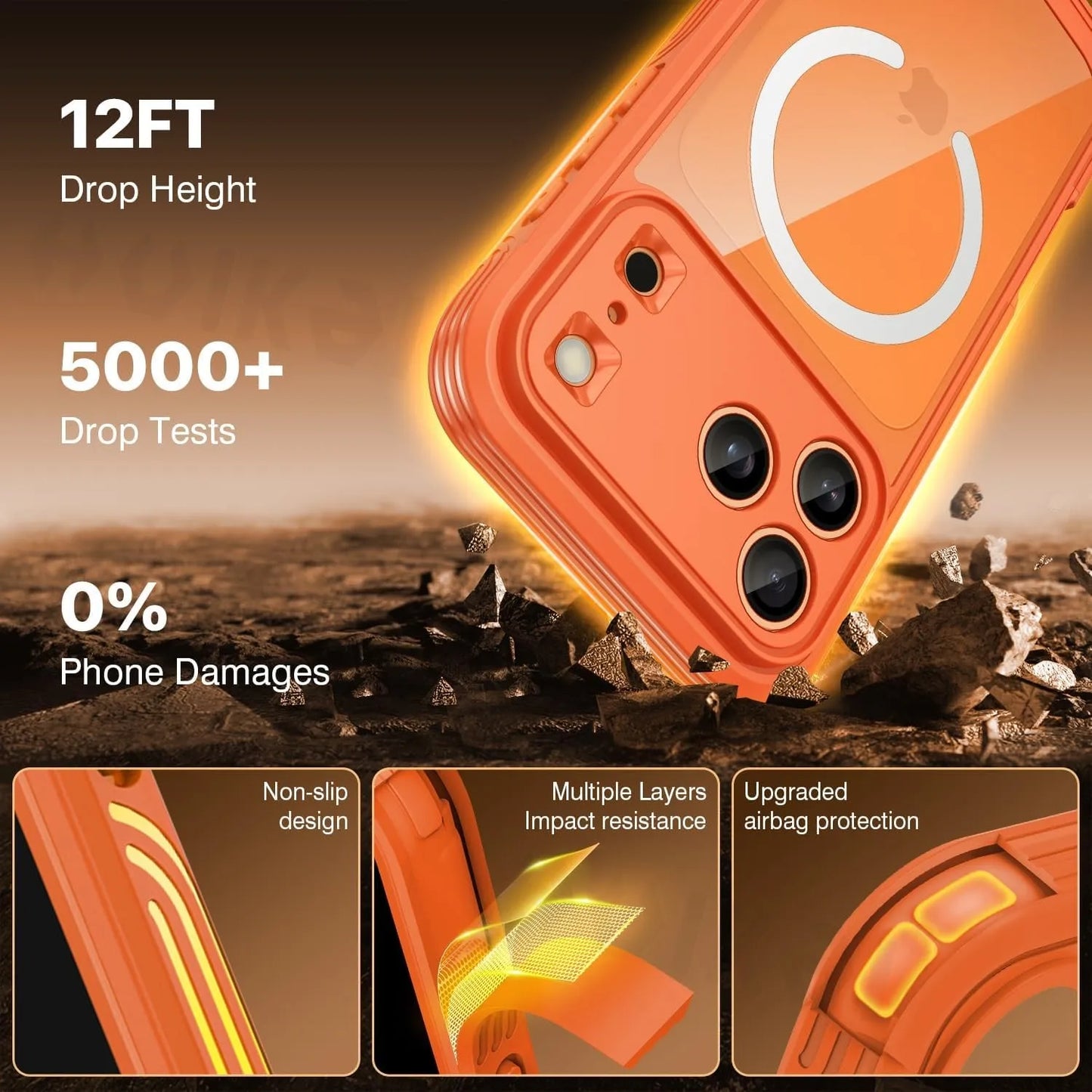 Magnetic Military-Grade Rugged Case for iPhone 17 Pro Max / 17 Pro / 17 Air — Built-In Screen Protector and Durable Body Protection