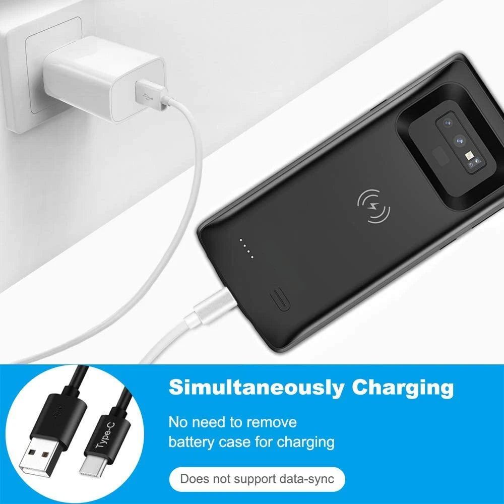 Samsung Galaxy Note 9 Battery Case 6500mAh – Wireless Power Bank Cover with Built-in Charger, Spare Battery Pack