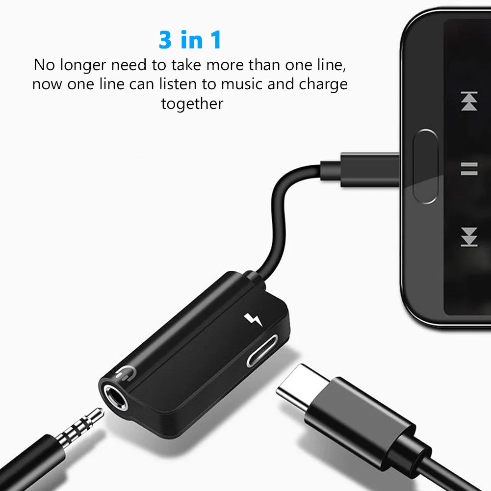 Type-C to 3.5mm Audio Converter – 2-in-1 USB-C Splitter for Headphones & AUX, Compatible with Xiaomi, Huawei, P Series