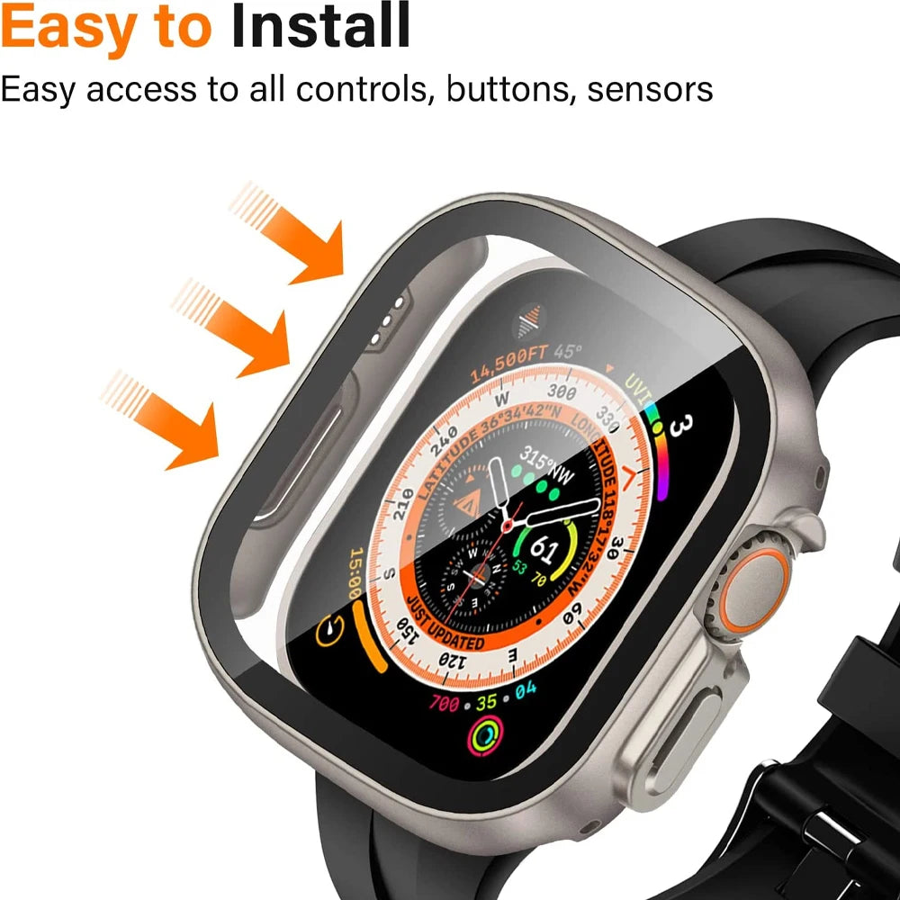 Apple Watch Ultra 49mm Screen Protector Kit – PC Shockproof Bumper + Tempered Glass Cover for Series Ultra 1/2