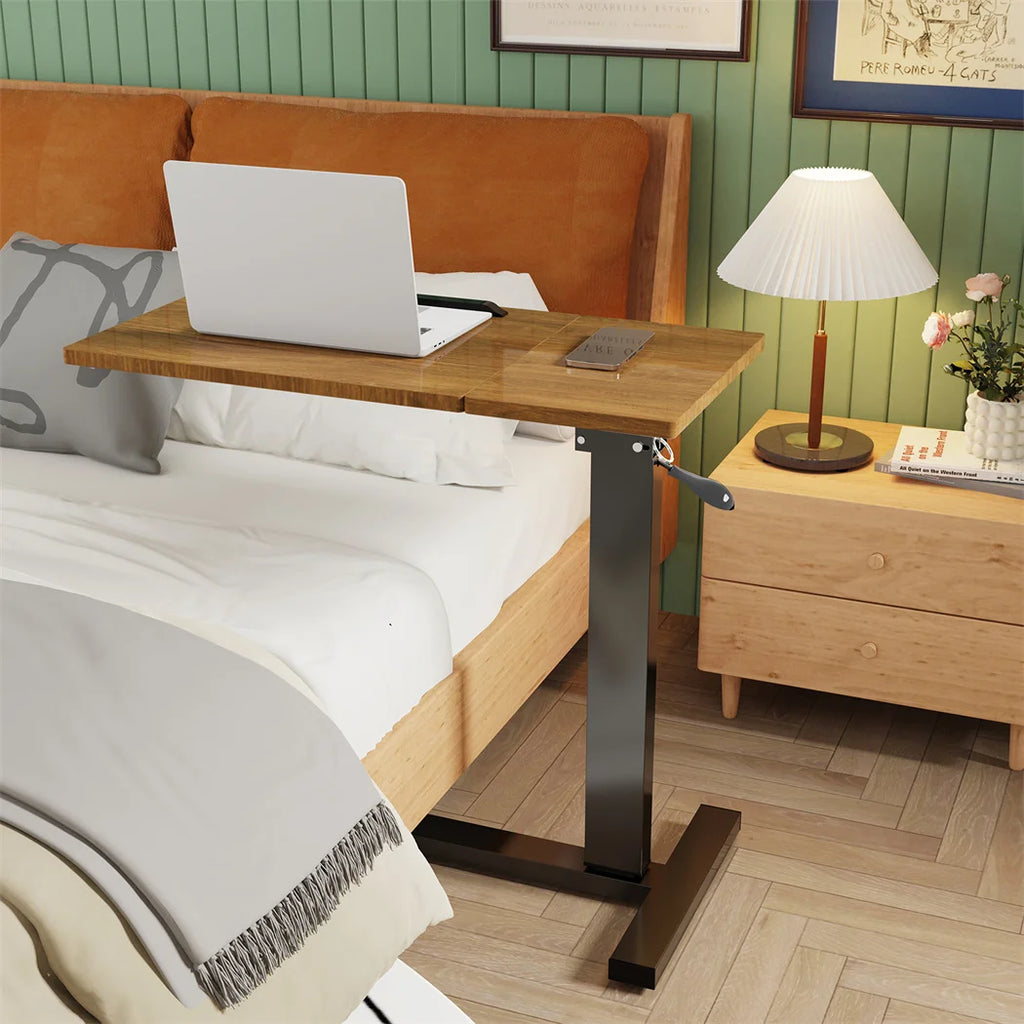Height-Adjustable Overbed Table: Hidden Wheels & Bedside Laptop Desk