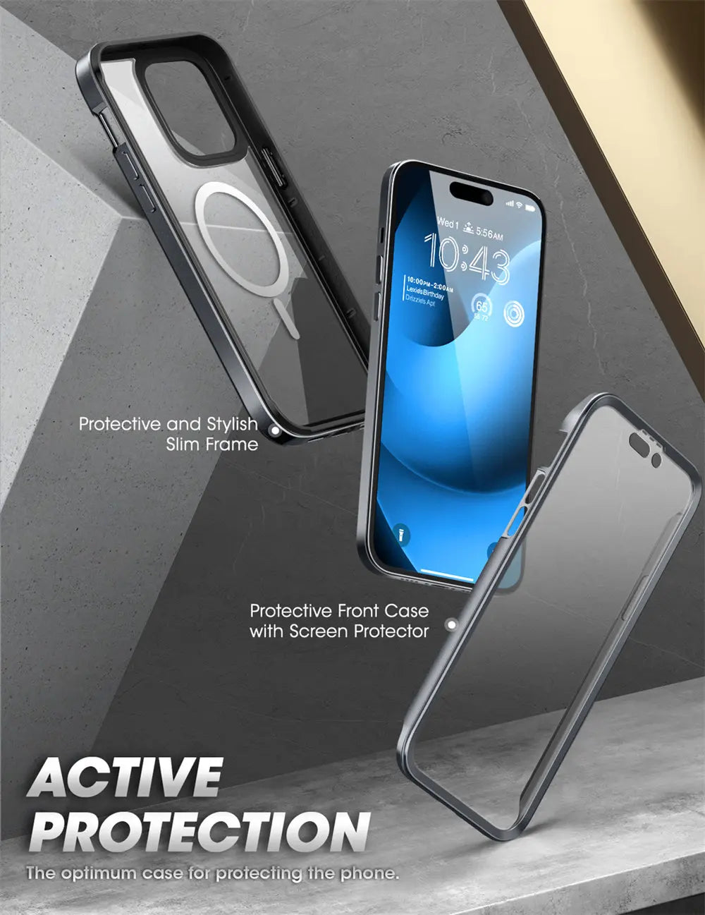 iPhone 14 Pro Case 6.1" (2022 Release) UB Edge Mag Slim Frame Clear Protective Case with Built-in Screen Protector