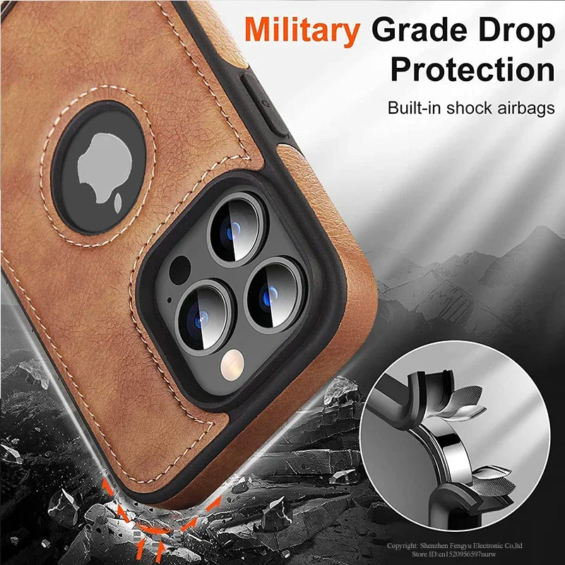 Leather Kickstand Phone Case for iPhone 15 / 13 Pro Max / 14 Plus / 12 / 11 – Shockproof, Flexible, Soft-Grip Luxury Back Cover