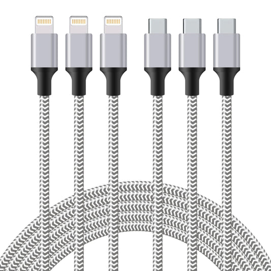3-Pack Nylon Braided Type C Fast Charging Cables | MFi Certified, 3ft/6ft/10ft