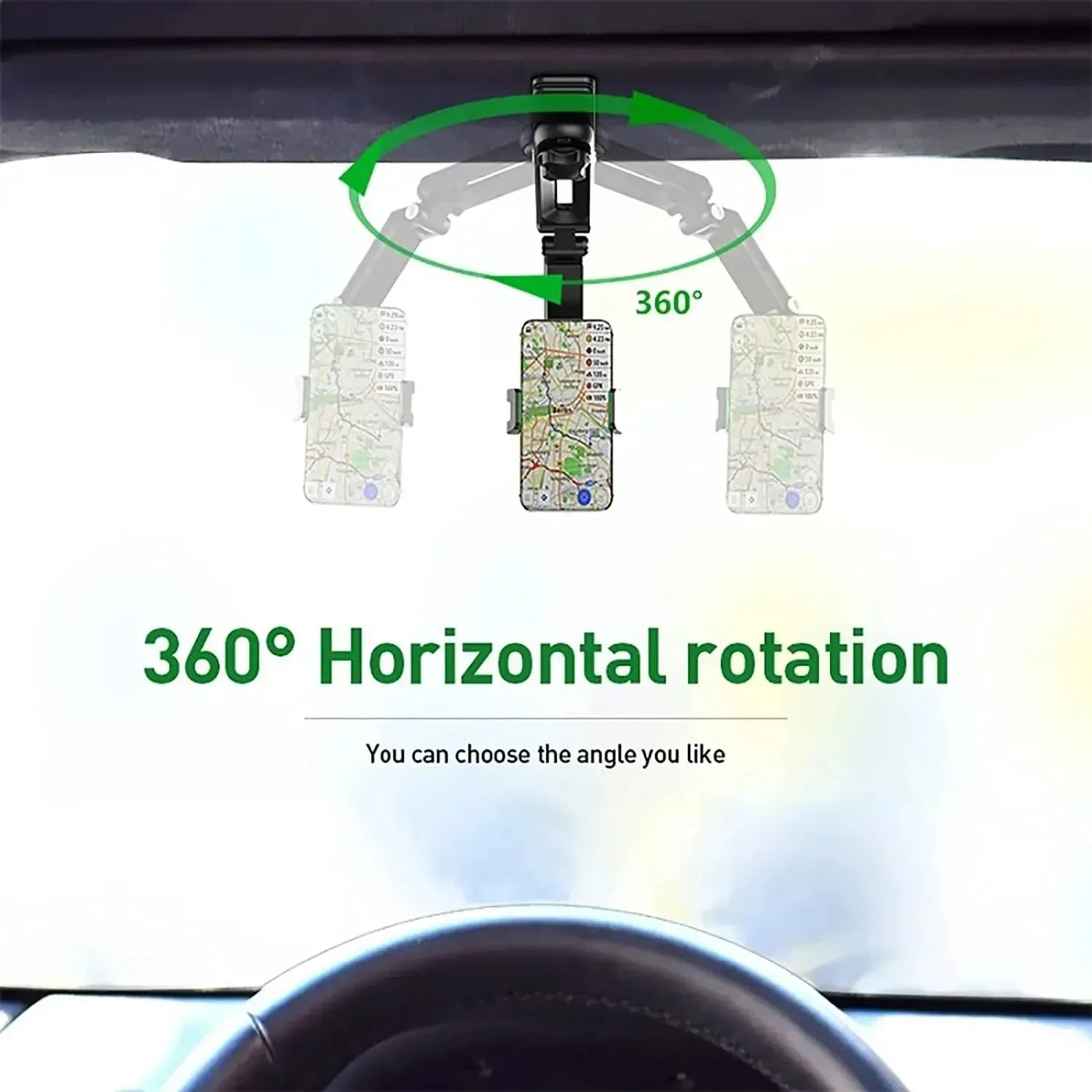 360°-Rotating Sun Visor Car Phone Clip Holder – Installation-Friendly Bracket for GPS & Mobile Devices, Vehicle Mount