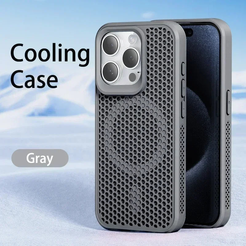 Cooling Phone Case for iPhone 17/16/15/14/13/12 Pro/Max – Breathable Hard Back, Magnetic MagSafe