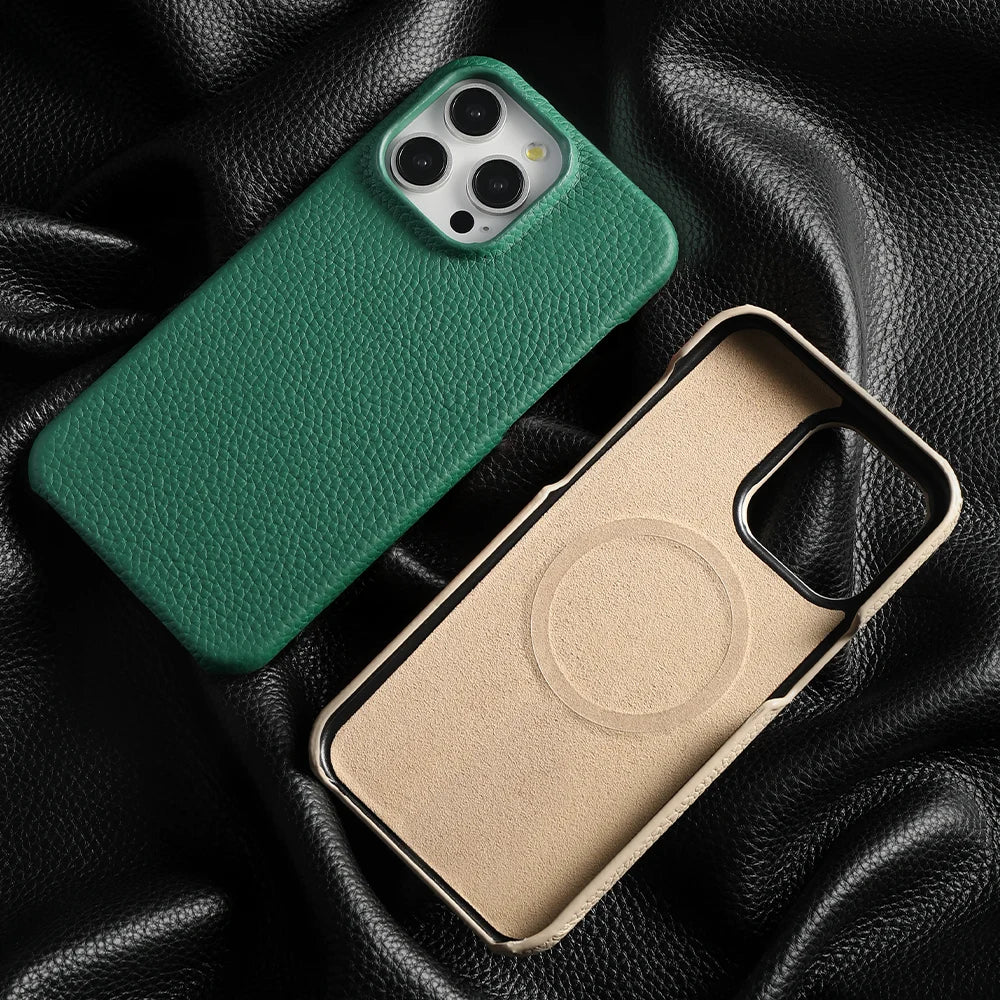 Luxury MagSafe Leather Case for iPhone 17/16/15 Pro Max Air – Cowhide Magnetic Cover