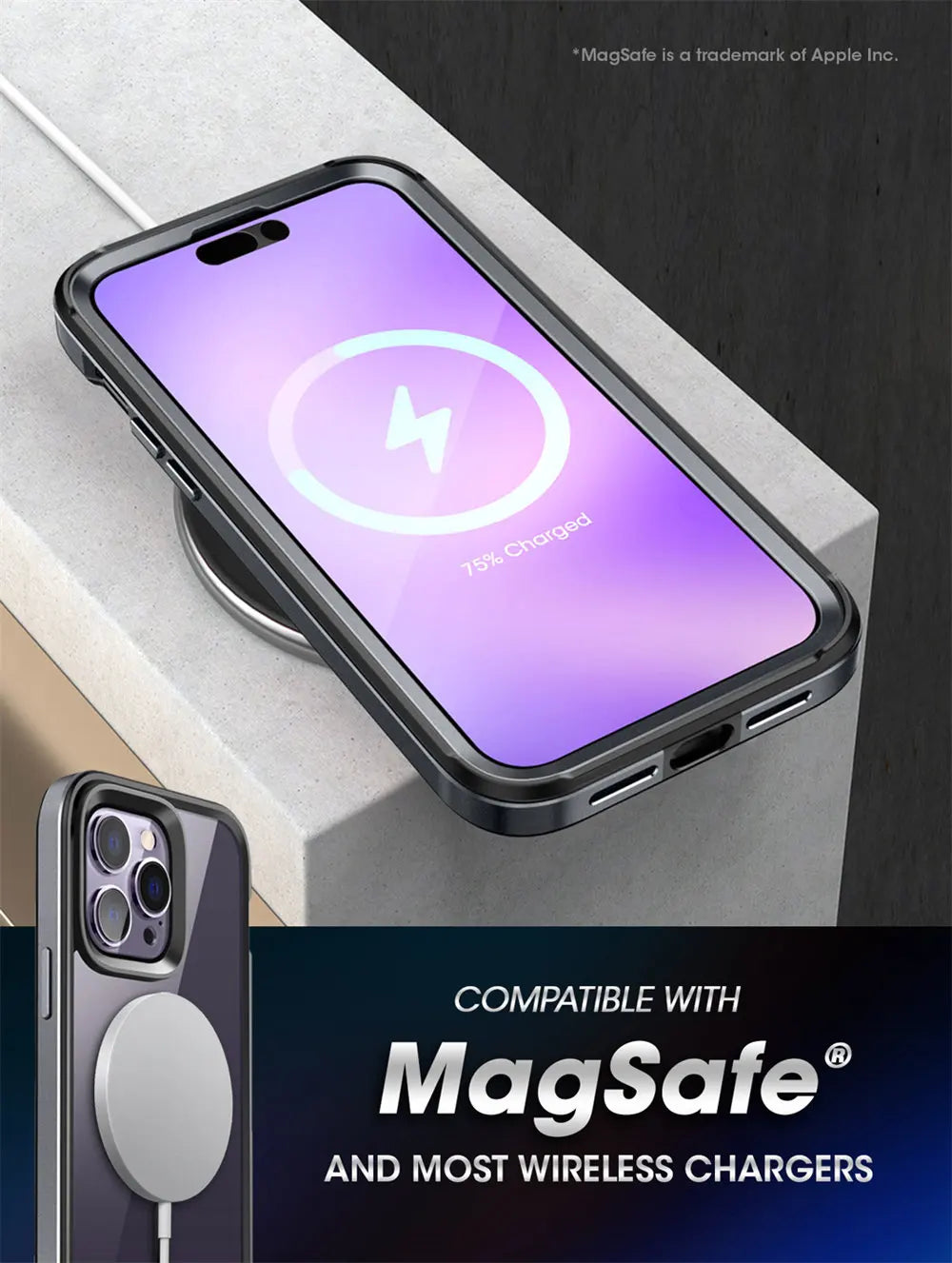 iPhone 14 Pro Case 6.1" (2022 Release) UB Edge Mag Slim Frame Clear Protective Case with Built-in Screen Protector