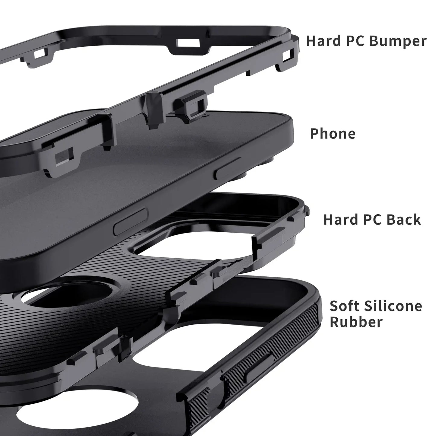 Black Heavy Duty Shockproof Phone Case for iPhone 16 Pro Max / 16 Plus / 16 Pro