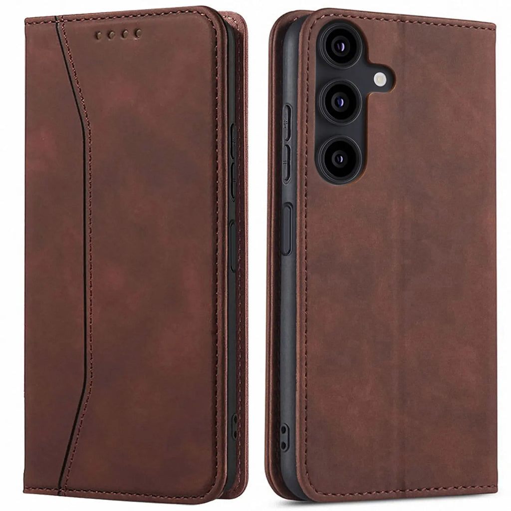 Brown Leather Flip Wallet Case for Samsung Galaxy A14 4G / 5G – Rugged Magnetic