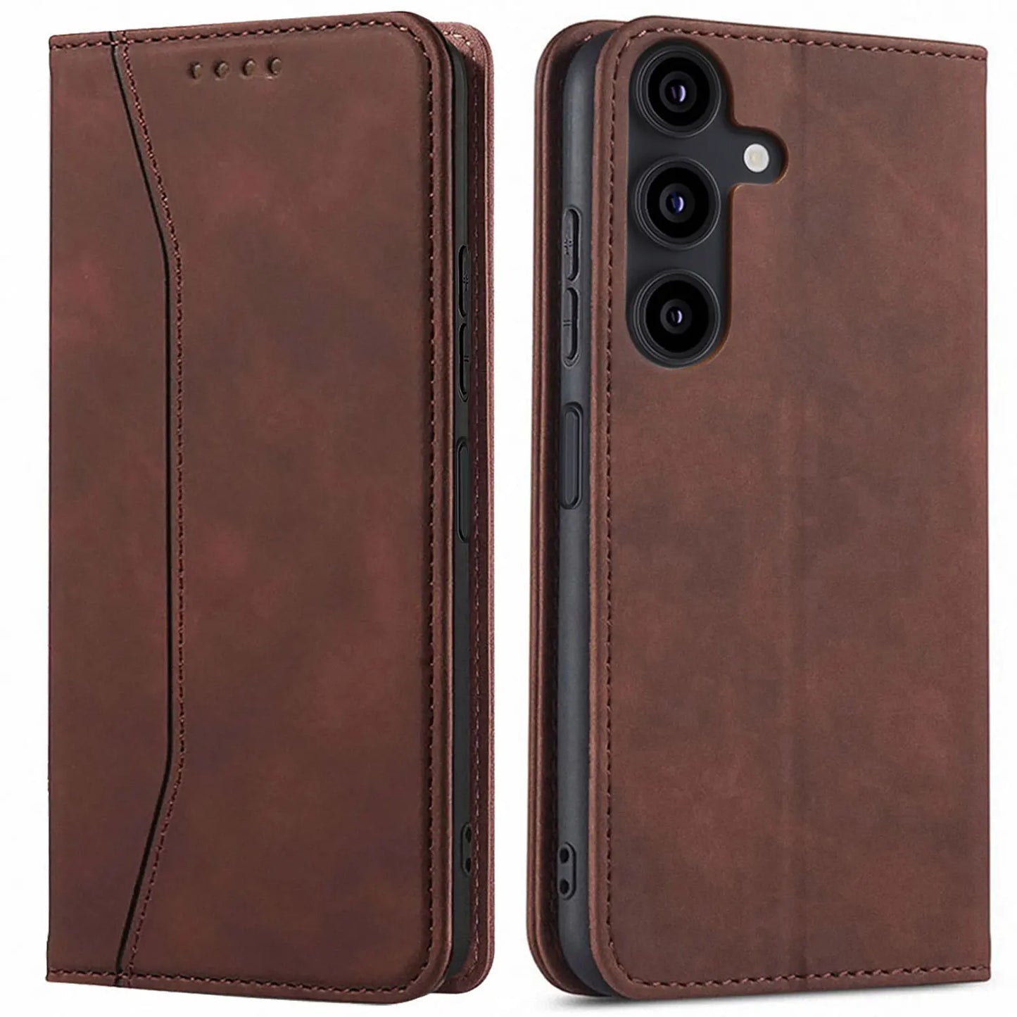 Brown Leather Flip Wallet Case for Samsung Galaxy A14 4G / 5G – Rugged Magnetic