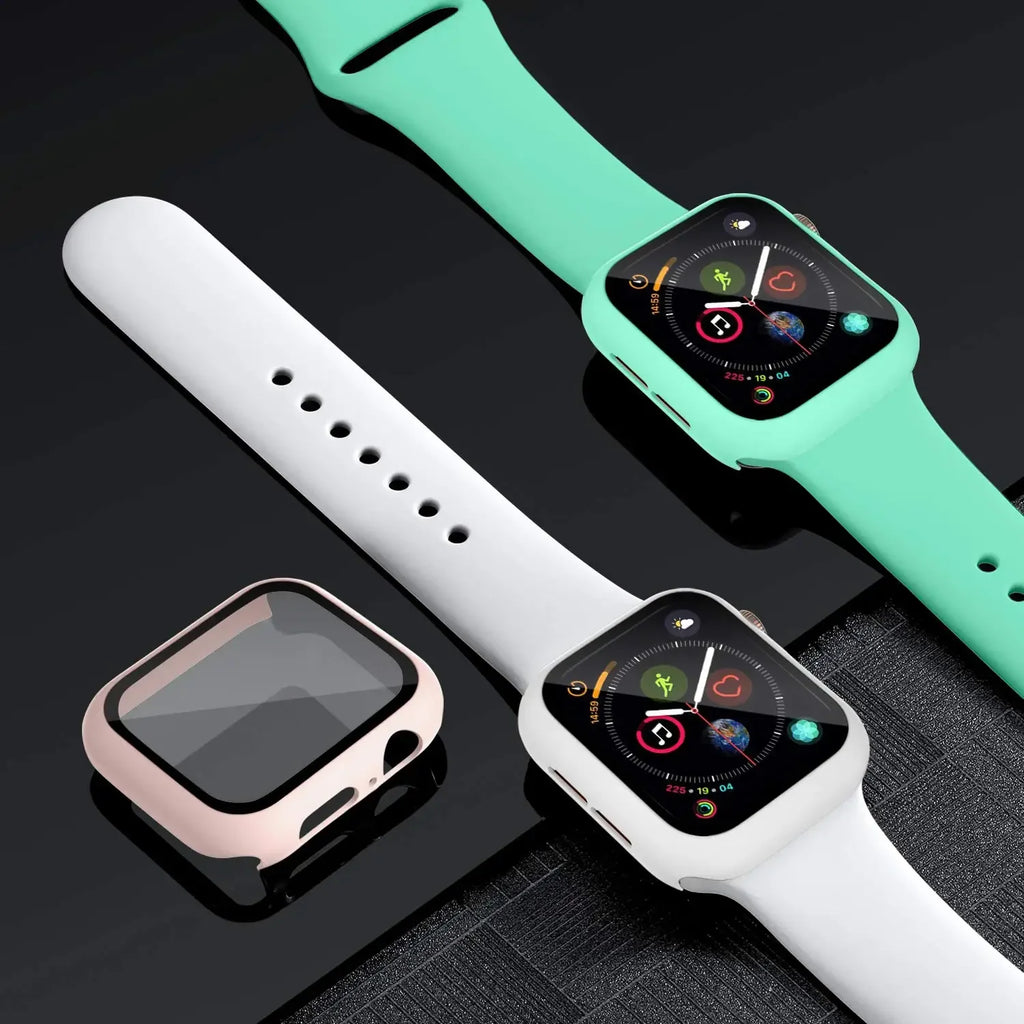 Tempered Glass Screen Protector + Case Cover for Apple Watch Ultra/SE (Series 3–8) – 41mm/44mm/45mm/49mm Compatible,  Watch Case Protector