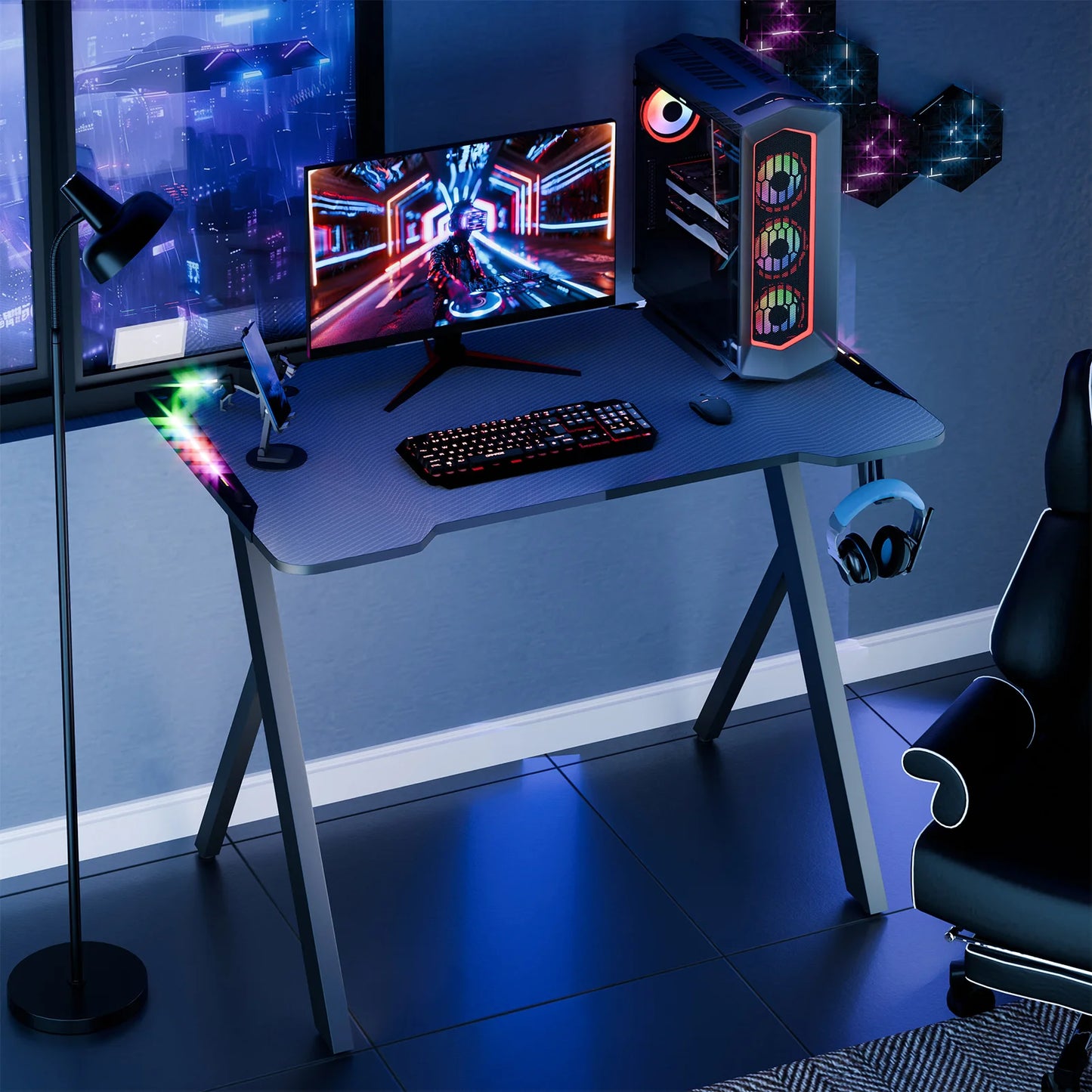 RGB Lighted Adjustable Gaming Desk – Large Standing Desk for Gaming/Work, and Home Office
