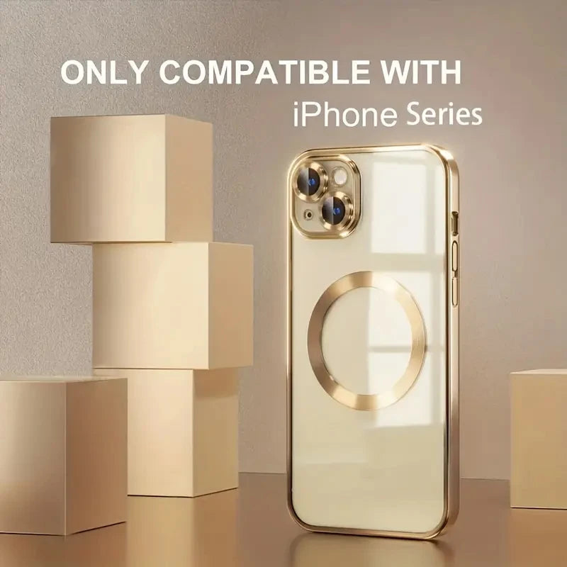 Transparent Crystal Magnetic Wireless Charging Phone Case For iPhone 16 15 14 13 12 11 Pro Max Cases Clear Soft Protective Cover
