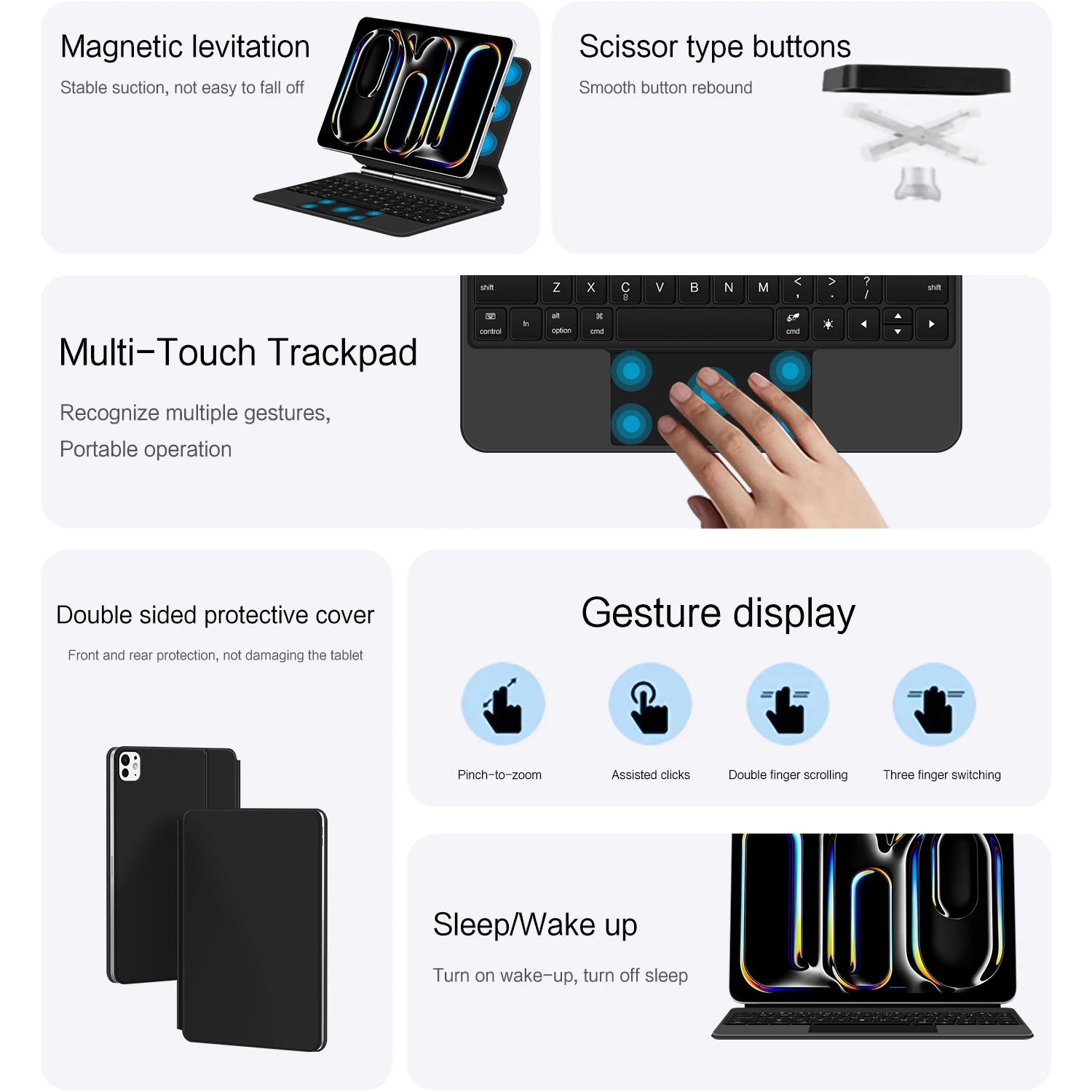 Keyboard Case For iPad Pro 11 Inch (M4) 2024 Magnetic Smart Magic Keyboards Folio Cover Backlight With Multi-Touch Trackpad