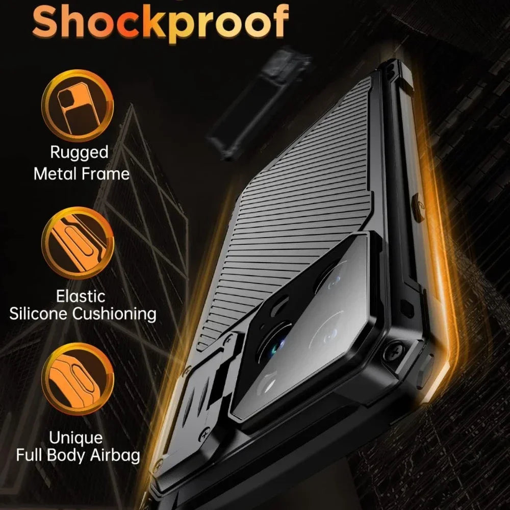 Aluminum Magnetic Shockproof Case for iPhone 16/15/Plus/14 Pro Max — Heavy-Duty Armor Cover with Screen Protector, Lens Stand