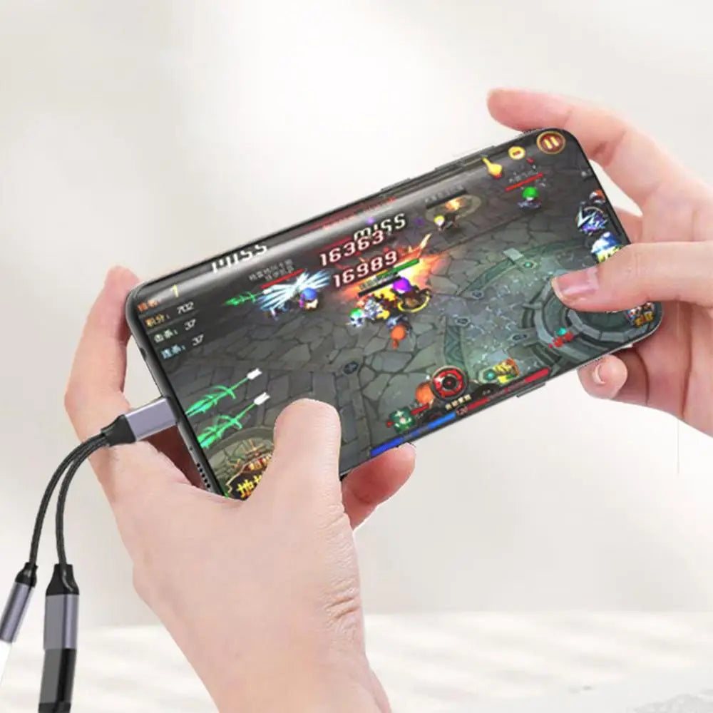 2-in-1 USB-C Splitter Adapter | 3.5mm AUX Audio & Charging | Universal Headphone & Charge Converter