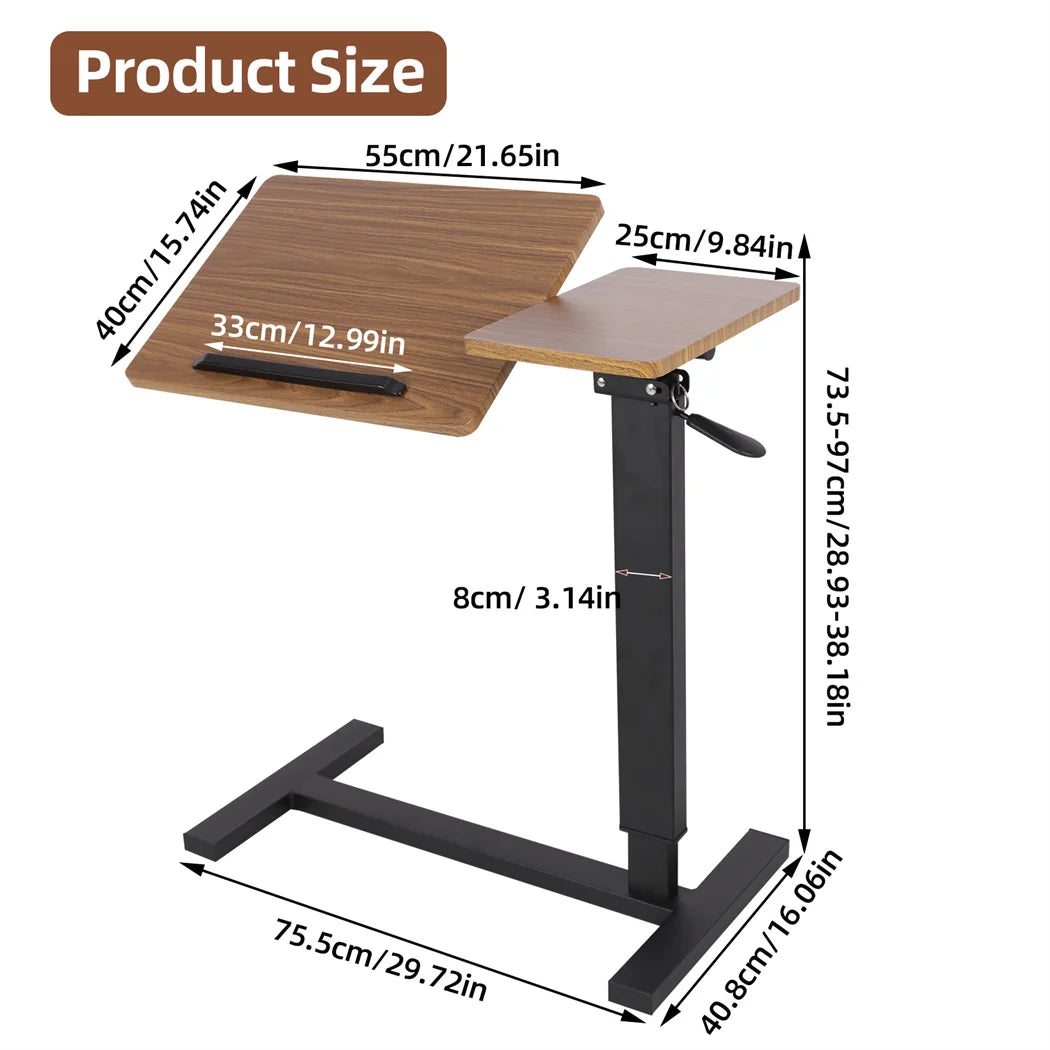 Height-Adjustable Overbed Table: Hidden Wheels & Bedside Laptop Desk