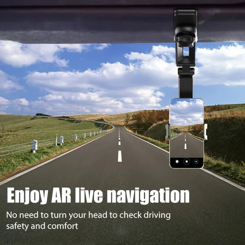 1pc 360° Rearview Mirror Car Phone Holder (4.0–6.1")
