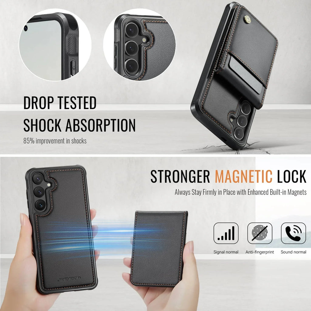 Samsung Galaxy S25/S24 Ultra Wallet Case with Detachable Magnetic Card Holder – 2-in-1 Kickstand Flip Cover with Credit Slots