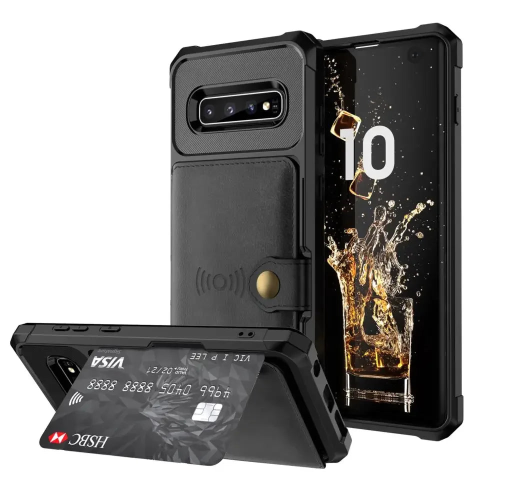 Samsung Galaxy Wallet Case – PU Leather Flip Cover with Credit Card Holder & Photo Slot for S20, S9, S10+, Note 9, Note 10+, Hard Back