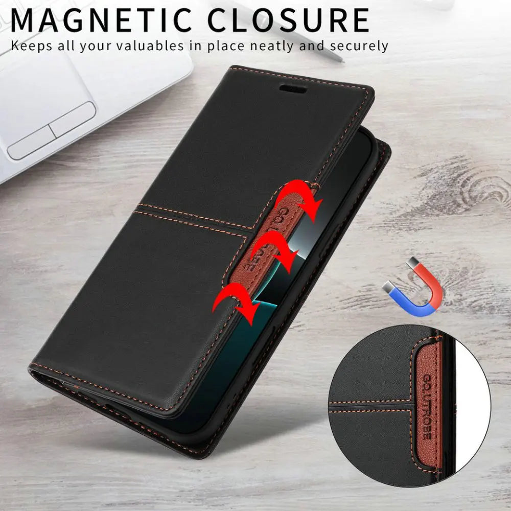 Premium Leather Book Case for iPhone 17 Pro/Pro Max/17 Air — RFID Wallet Cover, Luxury Coque Folio, 5G Protection, ProMax Wallet Fundas