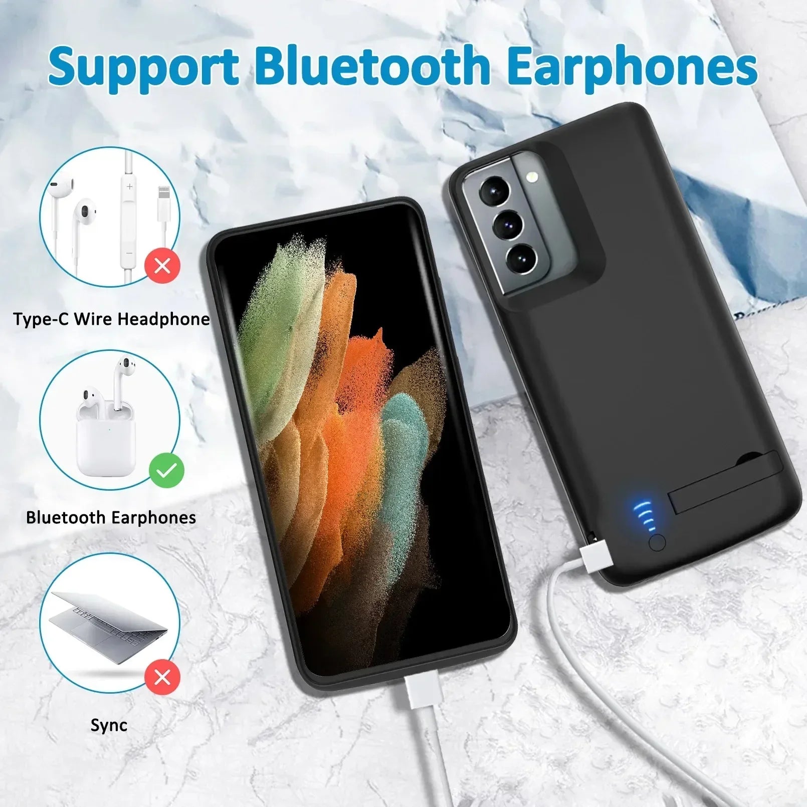 Samsung Galaxy Battery Case 10000mAh – for S10/S20/S21/S22+/ Ultra and Note 8–10 – Power Bank Paddle Back Cover