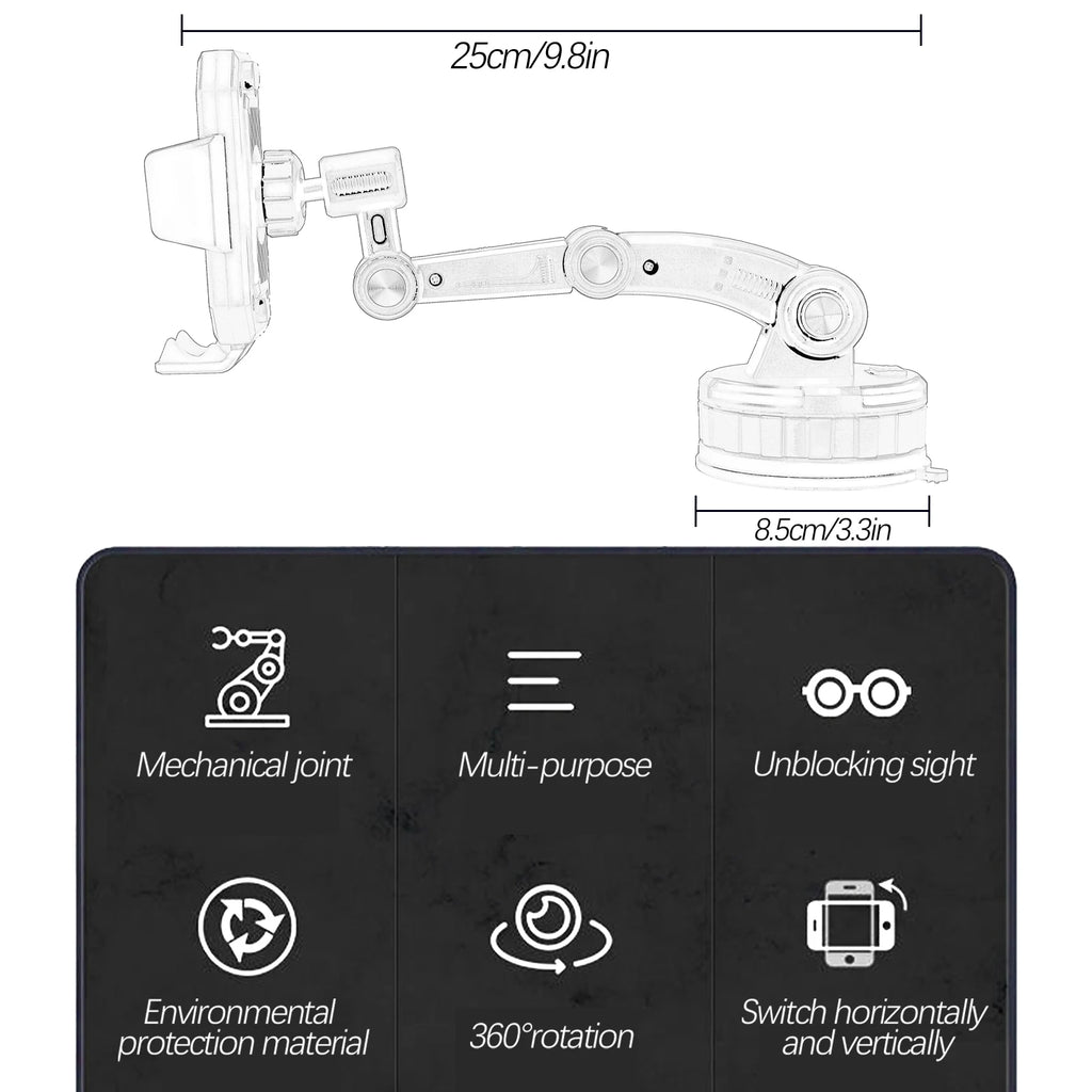 360 Rotation Universal Car Phone Mount – Windscreen Windshield Dashboard Holder for GPS Navigation, Mobile Phone Bracket, Vehicle Stand