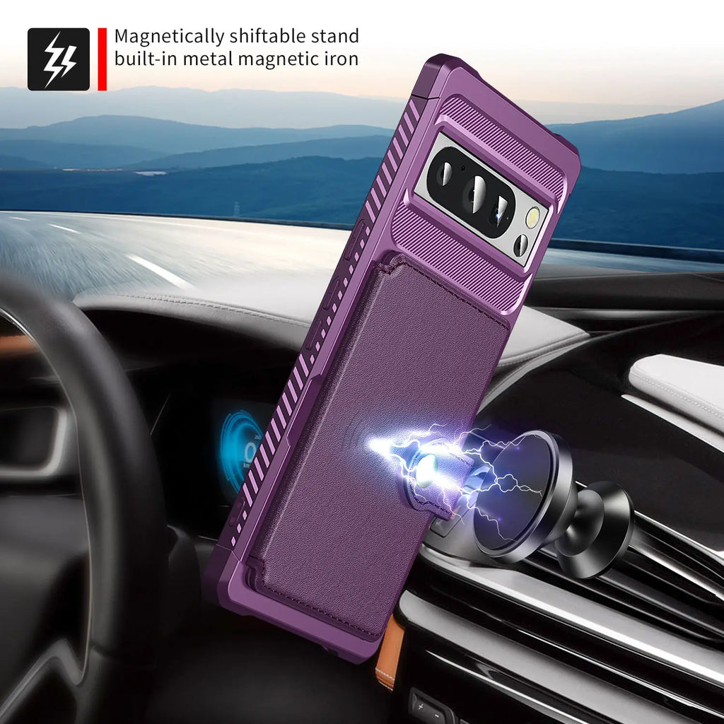 Rugged Leather Flip Wallet Case with Card Holder for Google Pixel 7 Pro, 7A, 8 Pro, and 8 — Heavy-Duty Shockproof Protective Cover