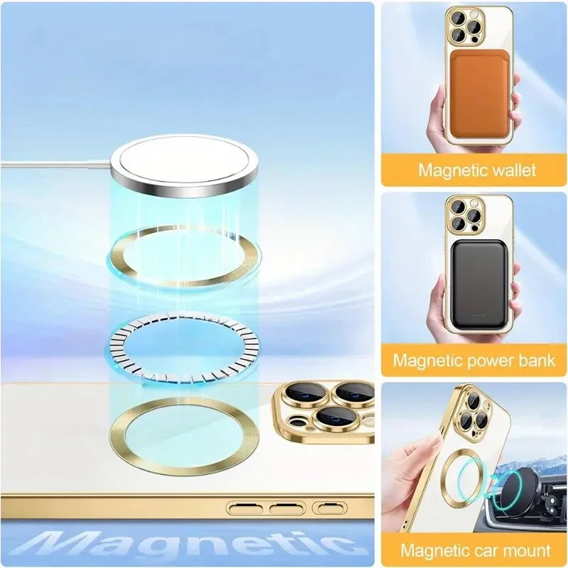 Transparent Crystal Magnetic Wireless Charging Phone Case For iPhone 16 15 14 13 12 11 Pro Max Cases Clear Soft Protective Cover
