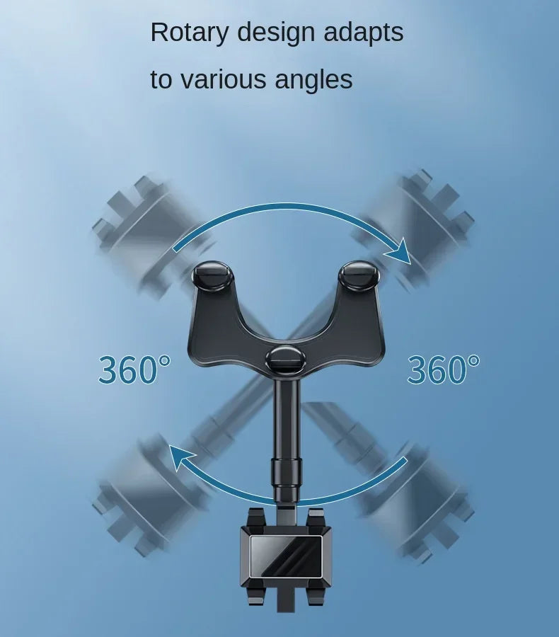 360° Rotation Rearview Mirror Phone Mount – Stable Gripper Car Bracket for GPS/Navi, Compatible with iPhone, Samsung, Xiaomi