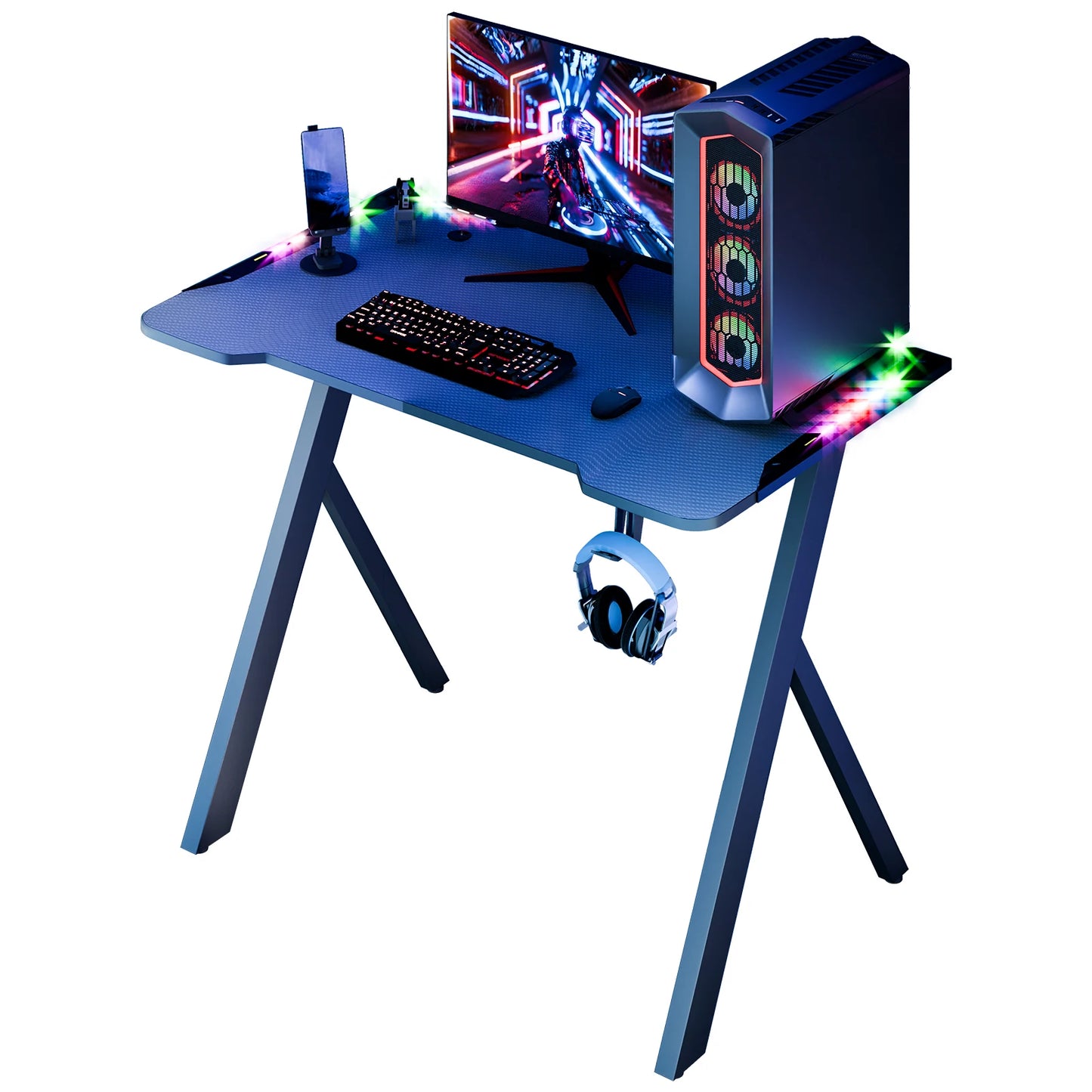 RGB Lighted Adjustable Gaming Desk – Large Standing Desk for Gaming/Work, and Home Office