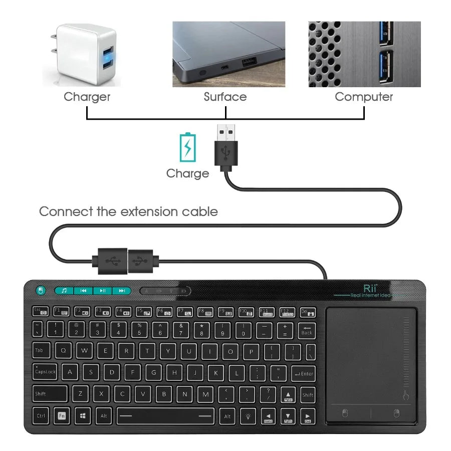 Wireless Multimedia Keyboard with RGB Backlit Keys & Large Multi-Touch