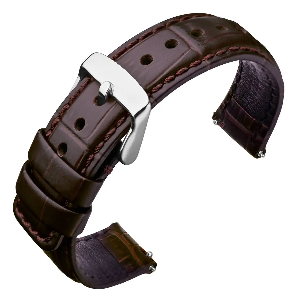 Quick Release Leather Watch Bands – 18mm/20mm/22mm/24mm Alligator Grain Calfskin Replacement Strap