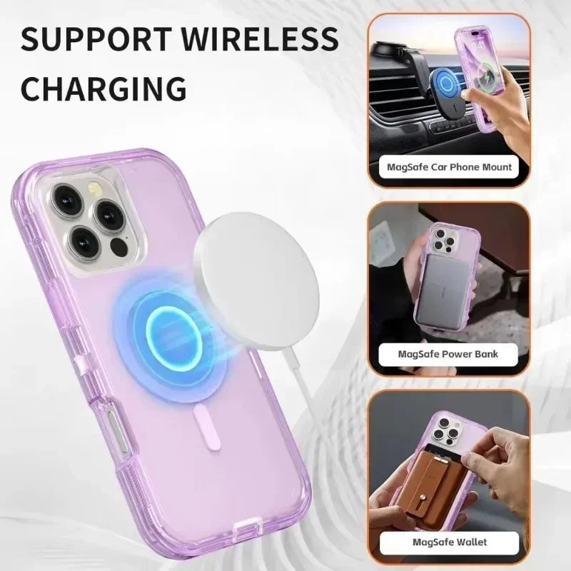 Rugged Armor Clear Case for iPhone 17/16/15/14/Plus/13/12 Pro Max | Magnetic Wireless Charging | Enhanced Shockproof Cover