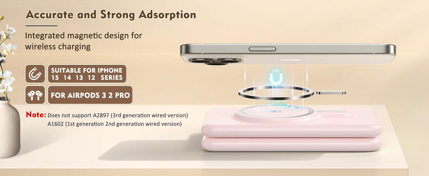 Portable 3-in-1 Magnetic Wireless Charger – Foldable Travel Charging Pad for Smartphones and Accessories, Multi-Device Wireless Charging Station