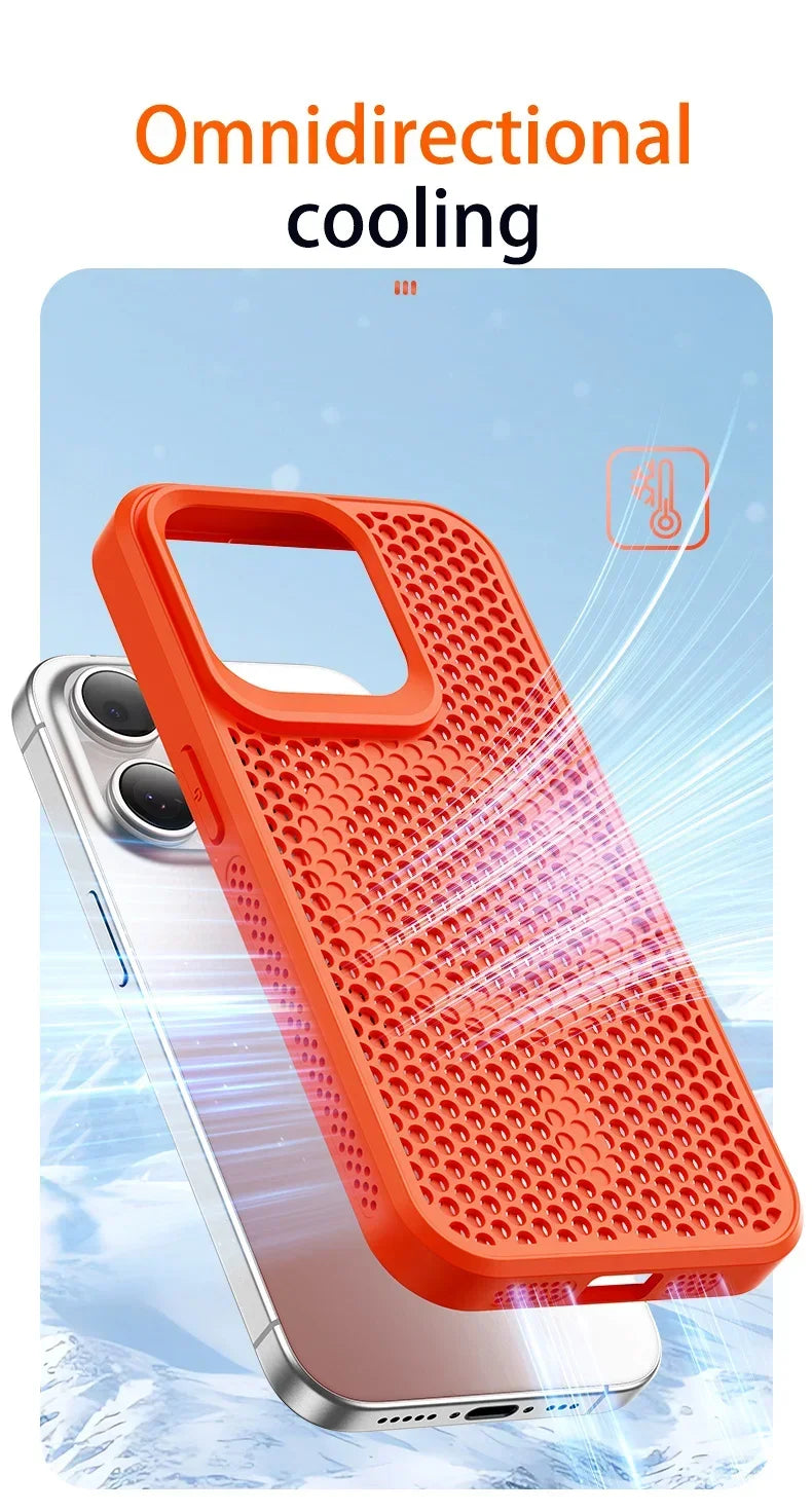 Cooling Phone Case for iPhone 17/16/15/14/13/12 Pro/Max – Breathable Hard Back, Magnetic MagSafe