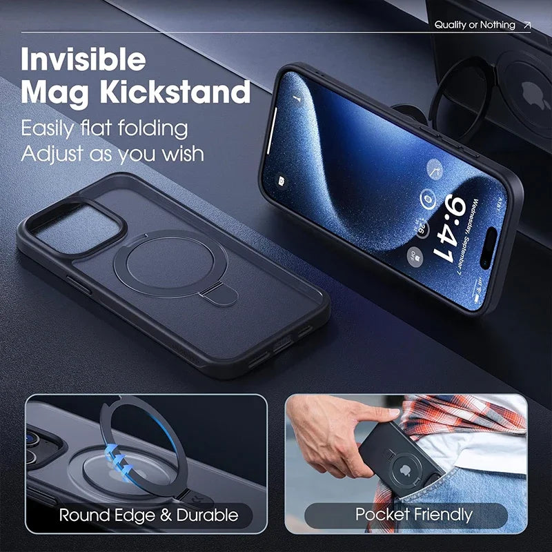 Translucent Phone Case with Magnetic Ring Stand for iPhone 16 15 14 Pro Max Case Plus 12 13 11 Mobile Cases Ultra Slim Cover
