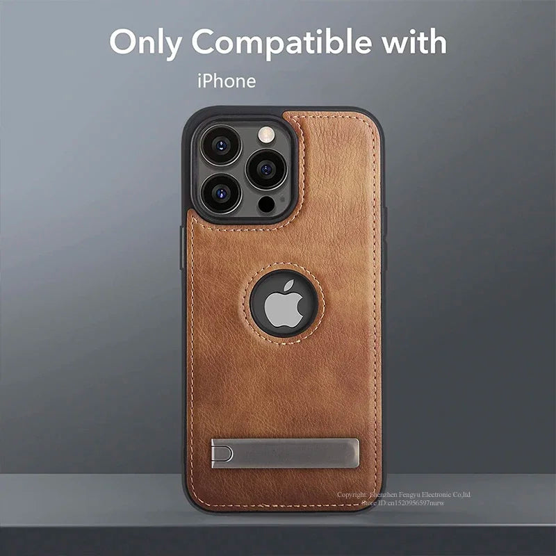Leather Kickstand Phone Case for iPhone 15 / 13 Pro Max / 14 Plus / 12 / 11 – Shockproof, Flexible, Soft-Grip Luxury Back Cover